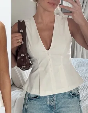 Zara NWT ivory zipper front peplum top thumbnail 1