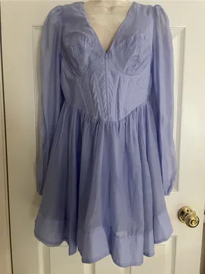 Gianni Bini Light Lavender Long-Sleeve Fit-and-Flare Dress Size Small thumbnail 3