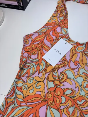 VILA Halter Midi Dress in Orange, Pink & Yellow Swirl Print NWT Size EU M thumbnail 2