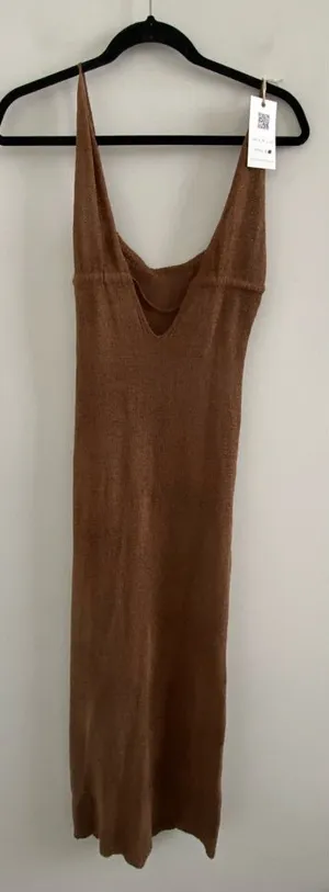 Brown Knit Halter Maxi Dress Size Medium New With Tag thumbnail 1