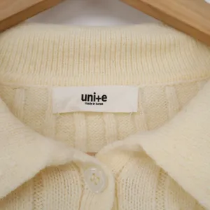 uni+e Cream Cable Knit Cropped Polo Sweater Long Sleeve Cotton Blend Korea thumbnail 2