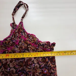Natural Life Womens XS/S Floral Tiered Midi Dress Pink Embroidered Pockets Brown thumbnail 6
