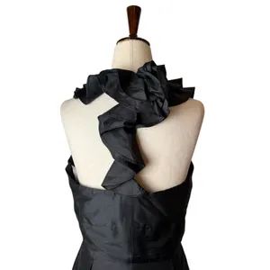 Lynn Lugo Silk Ruffle Neck Cocktail Dress Women 4 Black‎ Gothic LBD Cocktail thumbnail 7