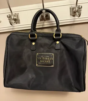 Victoria's Secret Black Satchel Top Handle Bag Gold Hardware Logo Zipper thumbnail 1