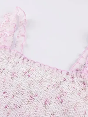 Scarlet Darkness Floral Smocked Summer Dress Pink/White Size Small NWT thumbnail 3