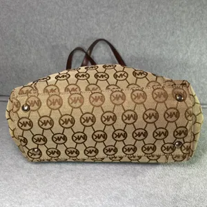 Michael Kors Tote Bag Purse Womens Large Tan Brown Signature Monogram Wallet Set thumbnail 3