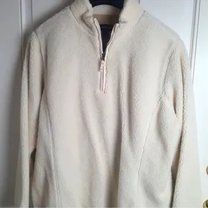 Lands End Teddy Fleece Half Zip Cream Pullover Size Small thumbnail 6