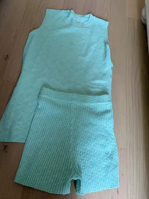 Uaneo 2 Piece Outfit Summer Knit Sweater Set Sleeveless Tunic top and short teal thumbnail 10