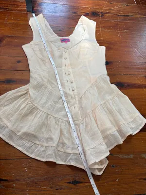Edikted Peach Button-Front Ruffled Mini Dress Gauzy Cotton Veronica size Small thumbnail 5