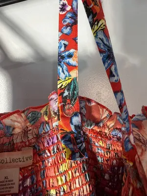 Band of Gypsies Collective XL Floral Smocked Maxi Dress Red Orange Ruffle Boho Sundress thumbnail 7