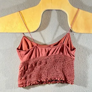 654 | Urban Outfitters Smocked Cropped Ruched Cami‎ Tank Top Pink Rust Womens XS thumbnail 2