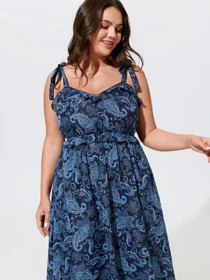 BloomChic Paisley Print Shoulder-Tie Ruffled Maxi Dress Sz.14-16 NWT thumbnail 2
