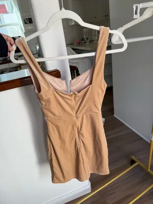 Super down velvet tan mini dress thumbnail 2