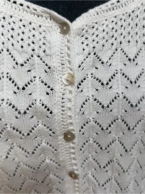 LL Bean White Pointelle Linen Cotton Cardigan 1X Crochet Feminine Grandmacore thumbnail 2