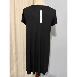 She & Sky Lounge‎ Midi Dress M Black Short Sleeve Scoop Neck A-Line T-Shirt Minimalist thumbnail 3