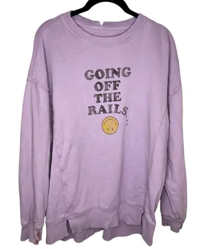 Aerie "Going Off The Rails" Crewneck Sweatshirt Women's Small Purple Oversized thumbnail 1