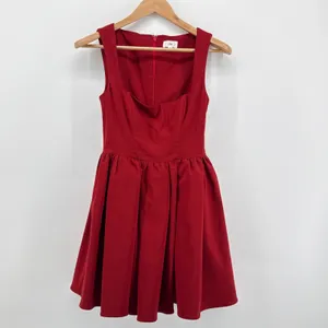 LPA Red Giovanna Mini Dress Square Neck Fit & Flare Revolve Size Small Pockets‎ thumbnail 3