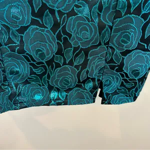 Lulu's Beyond Amazing Dark Teal Blue Floral Jacquard Puff Sleeve Dress Small thumbnail 5