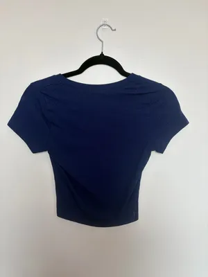 Bozzolo Navy Ribbed V-Neck Short Sleeve Top thumbnail 3