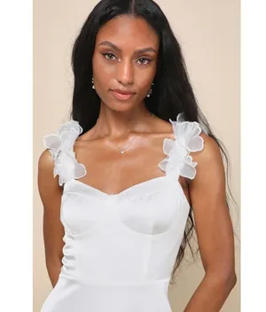 Lulu's White Midi Dress with Floral Straps thumbnail 1