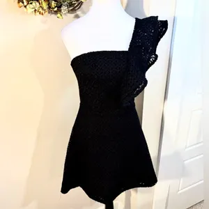 SHILLA The Label One Shoulder Ruffle Lace Mini Dress Black Fit Flare XS💛 thumbnail 3
