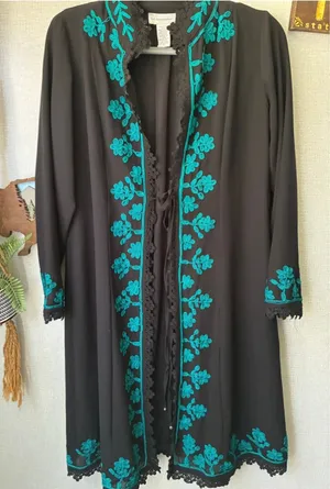 Soft Surroundings Padma Black Kimono XS Teal Embroidered Lace Trim thumbnail 1