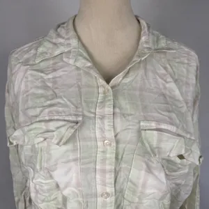 Abercrombie & Fitch Soft Collection Plaid Cropped Button Up Shirt Green Small‎ thumbnail 3