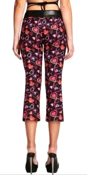 I.AM.GIA Womens Rylee Cropped Pants Black Pink‎ Hearts Stretch XS thumbnail 1