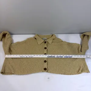 Urban Outfitters Oversized Cropped Cardigan Tan‎ Beige Ribbed Knit Sweater Small thumbnail 8