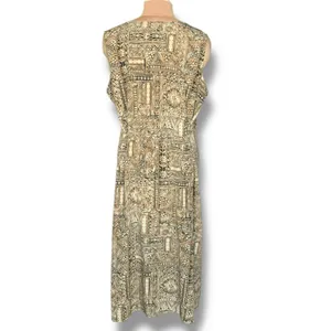 Vintage Black Brown Earth Tone Geometric Sleeveless Tie Back Midi Dress‎ XL Boho thumbnail 6