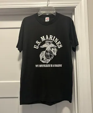 Soffe Vintage Military Marines Black 80’s Single Stitch Boyfriend Is A Marine Made USA thumbnail 1
