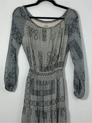 Abercrombie Women’s XS Blue Cream Boho Print Maxi Dress Long Sleeve Boho thumbnail 2