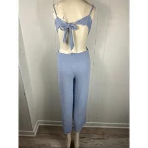 Lulus Darling Ties Light Blue Swiss Dot Tie-Back Wide-Leg Jumpsuit Size M thumbnail 5