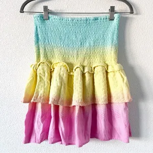 Cecilie Copenhagen Nola Tie Dye Smocked Tiered Cotton Summer Festival Mini Skirt thumbnail 2