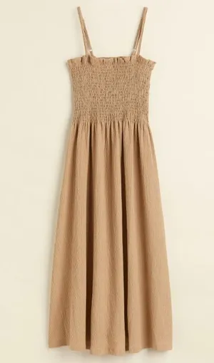 H & M sleeveless calf-length dress in crinkled jersey. Tan size L thumbnail 1