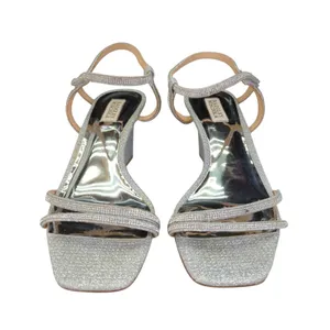 Badgley Mischka Unity Wedge Heels Womens Silver Embellished Strappy Sandals 10‎ thumbnail 3