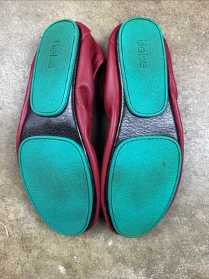 Tieks Red Leather Ballet Flats with Teal Accent Size: 11 thumbnail 7