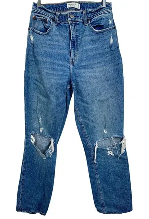 Abercrombie & Fitch Curve Love 90s Straight Ultra High Rise Blue Jeans Size 29 8 thumbnail 1
