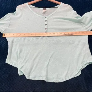 We The Free Sheer Aqua Mint‎ Green Linen Blend Relaxed Fit Dolman Henley Top thumbnail 10