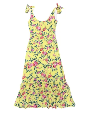 Kiel James Patrick Flower Garden Sleeveless Midi Dress Linen Blend Yellow 0 thumbnail 4