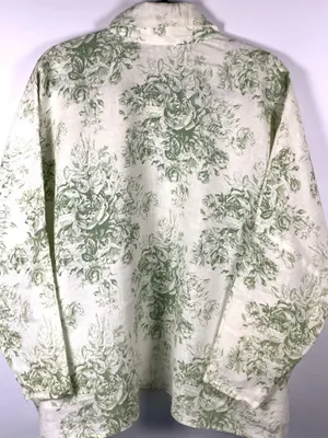Angel Pie Linen Shirt S/M Green Floral Lagenlook Oversized Boho USA Made thumbnail 6