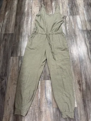 PACT Organic Cotton Sleeveless Jumpsuit Pockets Mink Gray Size Large thumbnail 2