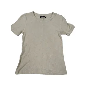 Abercrombie & Fitch Ribbed Knit Top S Cream Beige Short Sleeve Fitted Minimalist thumbnail 2