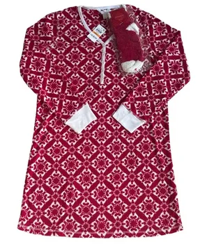NWT Charter Club Pajama Set S Red White Sleepshirt & Socks Cozy Soft Winter Fall thumbnail 1
