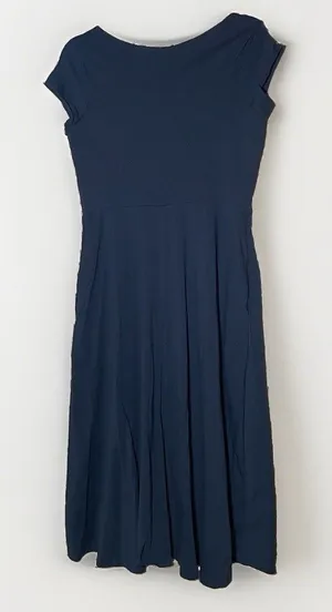 Pact Dress L Black Organic Cotton Fit Flare Midi Minimalist Quiet Luxury Classic thumbnail 1