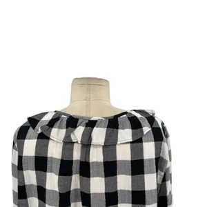 J. Crew Open Ruffle V-neck Button-up Shirt Gingham Plaid Check Black White‎ XL thumbnail 8