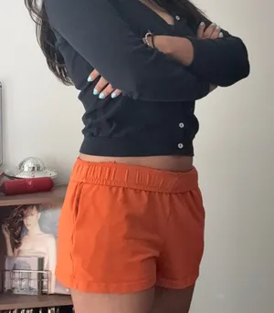 SHEIN Orange French Terry Elastic Waist Lounge Shorts with Pockets Small thumbnail 1