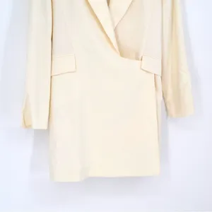 Zara Collared Plunge Blazer Dress Stretch Wool Blend in Cream Ivory Women's XS thumbnail 5
