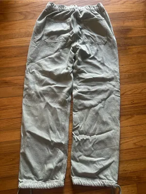 Zara Sage Green Wide Leg Utility Pants Elastic Waist Drawstring Cuff Size S thumbnail 3