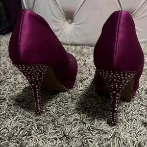 Purple Velvet Platform Heels with Crystal Embellishments thumbnail 3